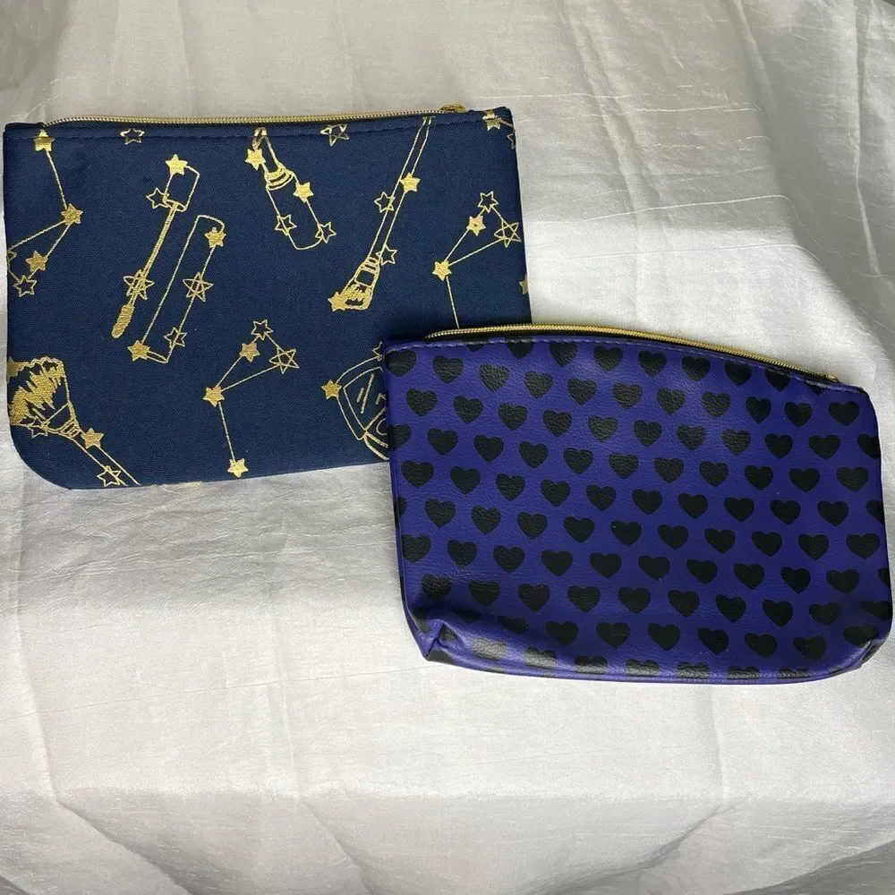 Ipsy 2 bags, Purple With Black Hearts and Constellation Blue With Gold Stars